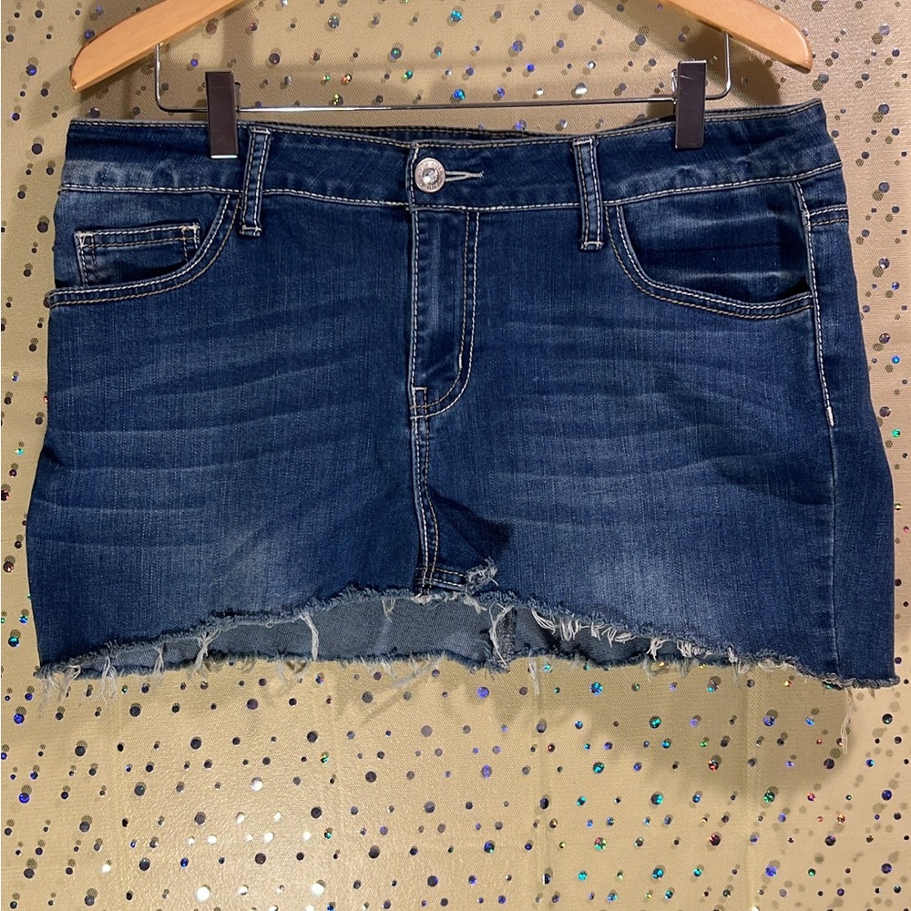 Denim Mini Skirt with Frayed Hem